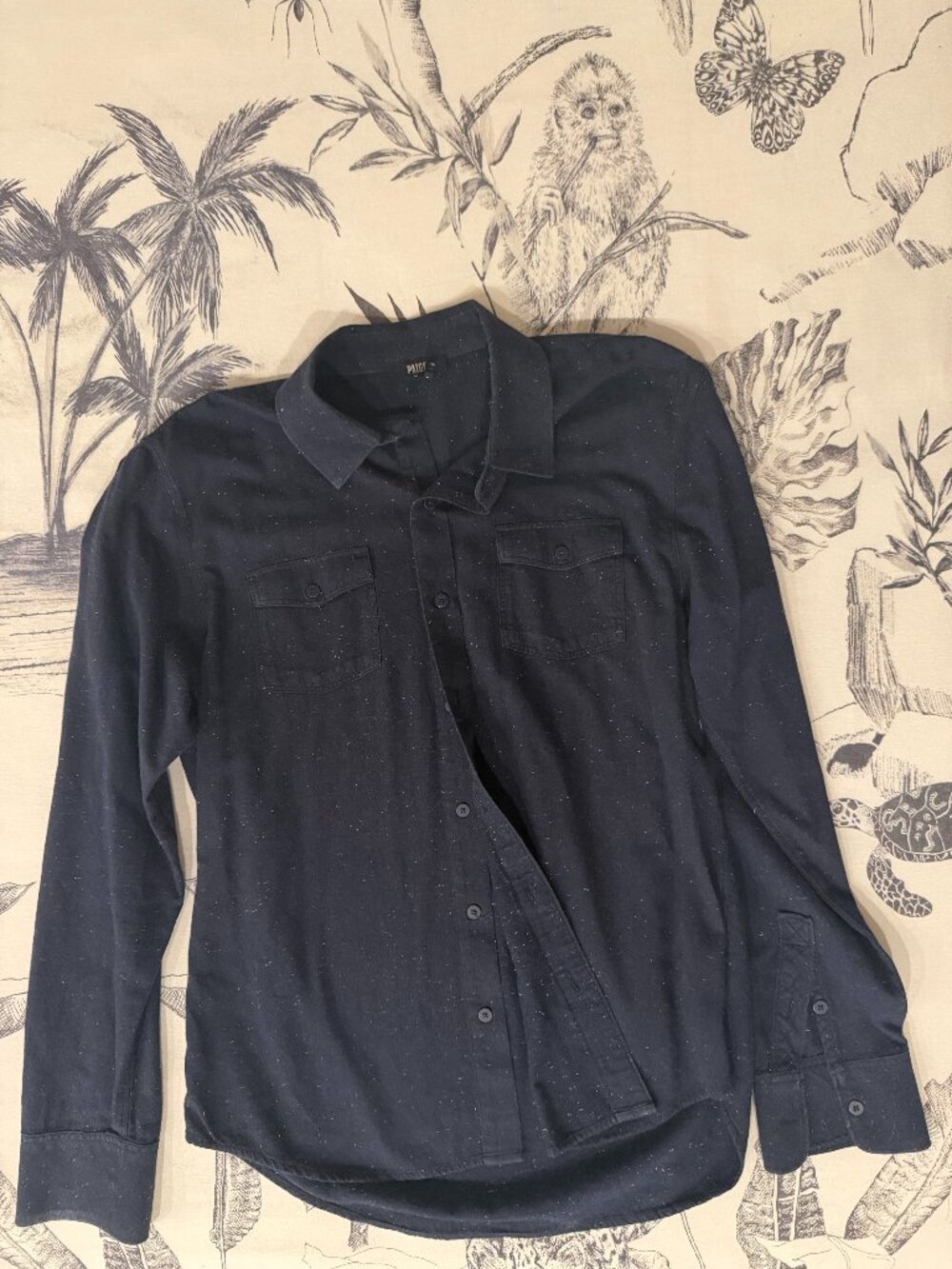 PAIGE Men's M Navy Nep Flannel Shirt Cotton Rayon Blend Two Pocket